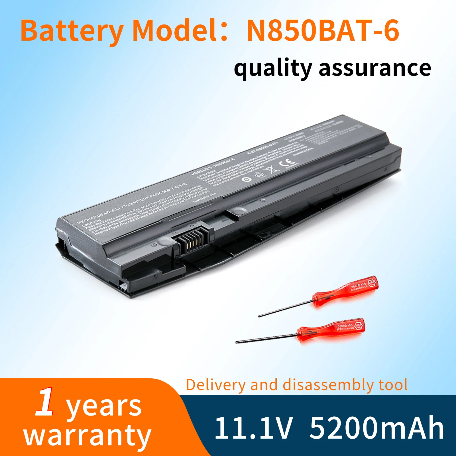 BVBH N850BAT-6 Laptop Battery For Clevo N850 N850HC N850HJ N870HC N870HJ1 N870HK1 N850HJ1 N850HK1 N850HN 11.1V 62WH/5500mAh