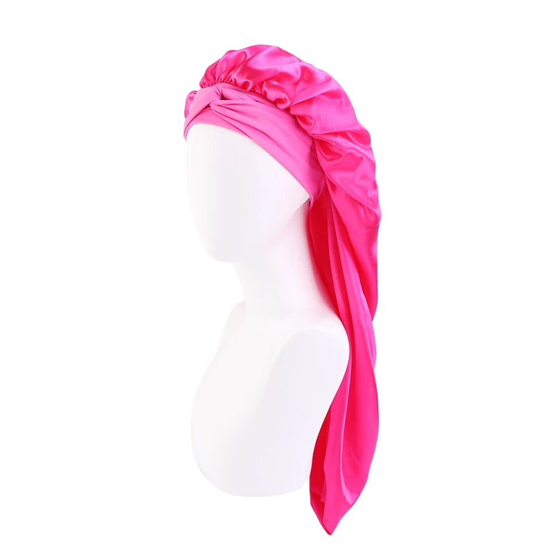 Neue Frauen lange Übergroße elastische satin Motorhaube Schlafmütze mit Band Atmungsaktive schlafmütze turban schlaf Kopfbedeckung Bandanas – Detail 4