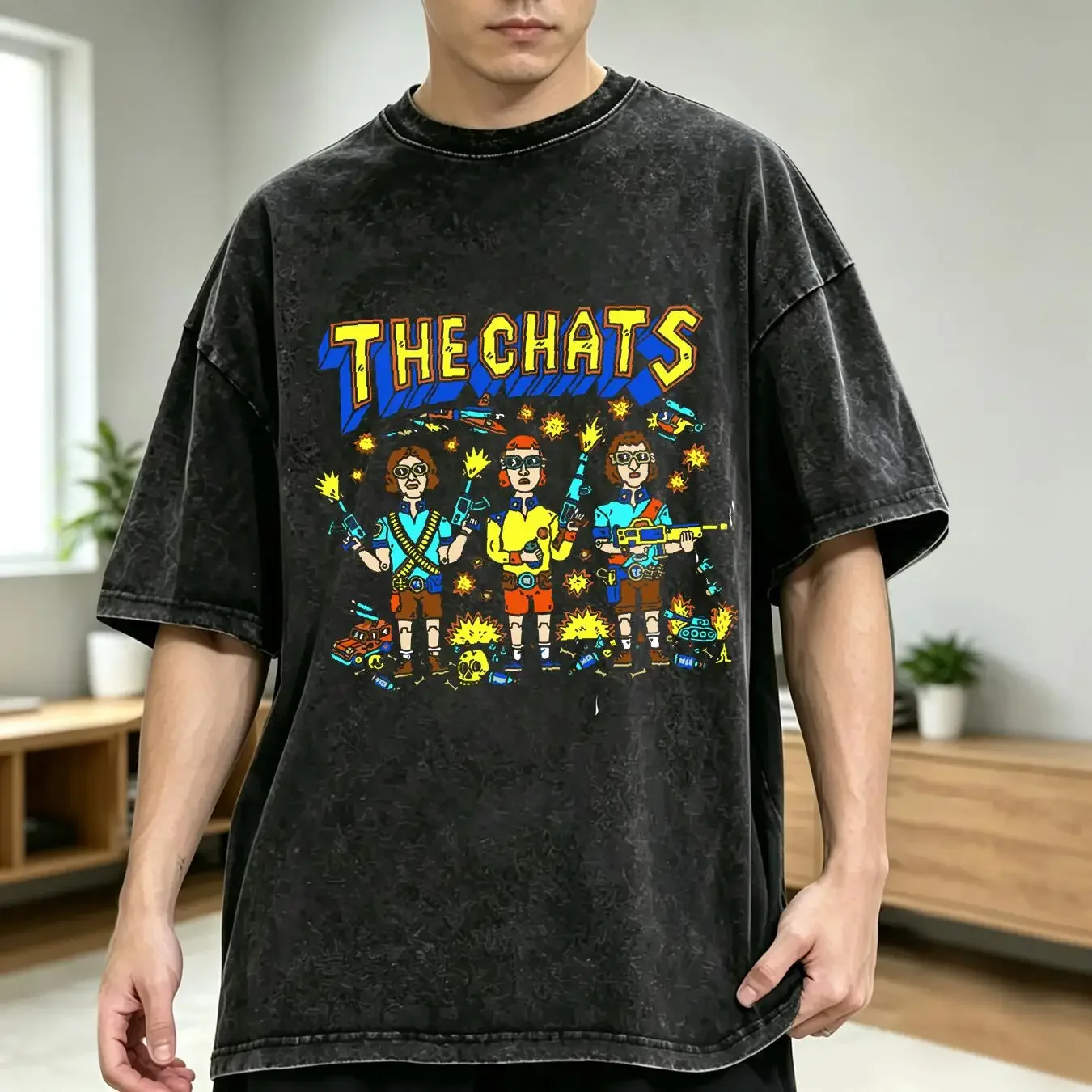 washed T Shirt NEW The Chats band funny Black cotton S 5Xl Q802 vintage Washed fashion Top For Everyday Wear graphic Unisex