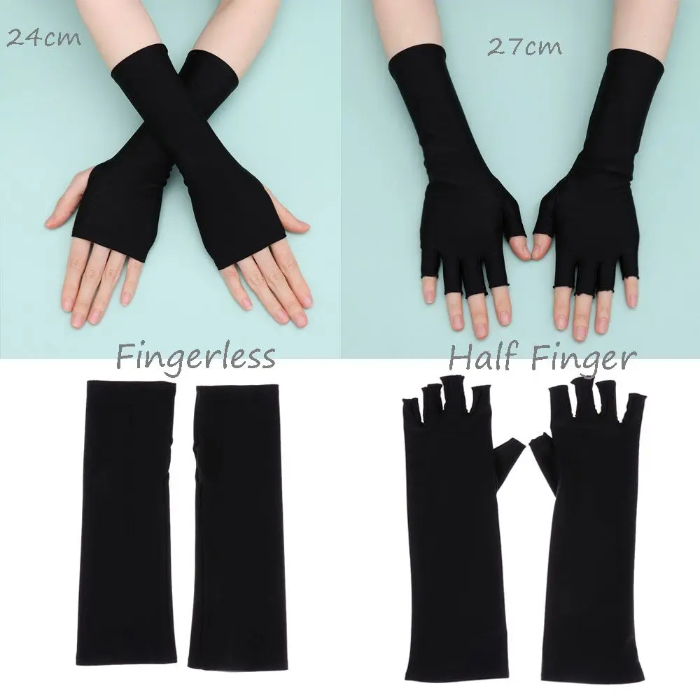 Sunscreen Protection Fingerless Long Gloves Women Arm Cool Summer Solid Mittens Half Finger Sleeves Black White Nude