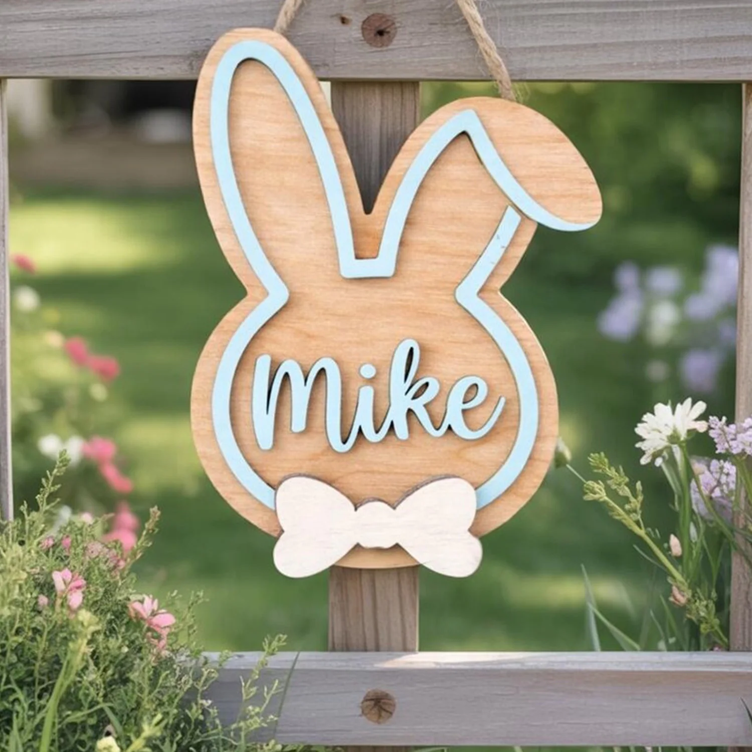 1pc rabbit shaped wooden surname brand, double-layer customized label, personalized decoration gift, home wall decoration