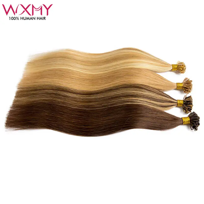 Straight Keratin U Tip Hair Extensions Real Human Hair 12-24Inch WXMY Natural Fusion Human Hair Extension Muti-Color 50Pcs/Set