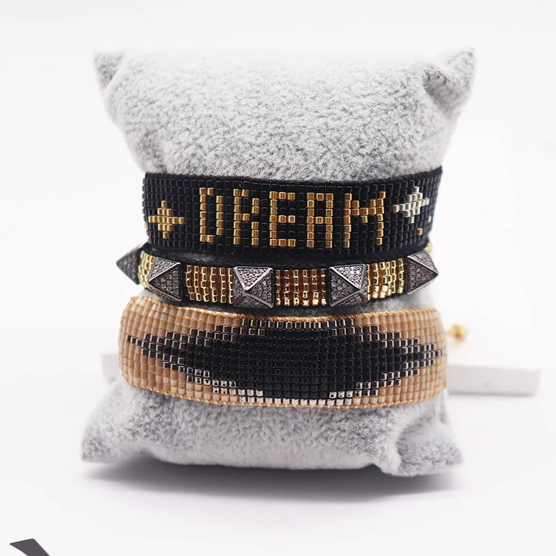 Stylish new diamond-encrusted rivet miyuki bracelet hand-woven simple rhombus DREAM letter bracelet set