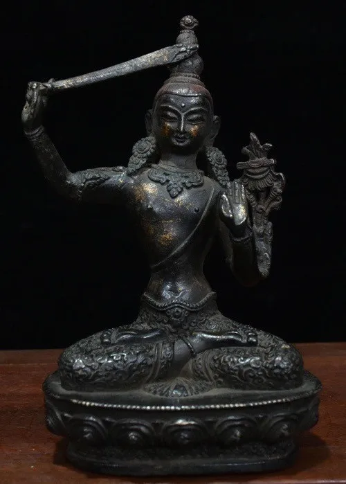 Tibet Buddhism Bronze Gilt Wenshu Manjushri Goddess Buddha Hold Sword Statue