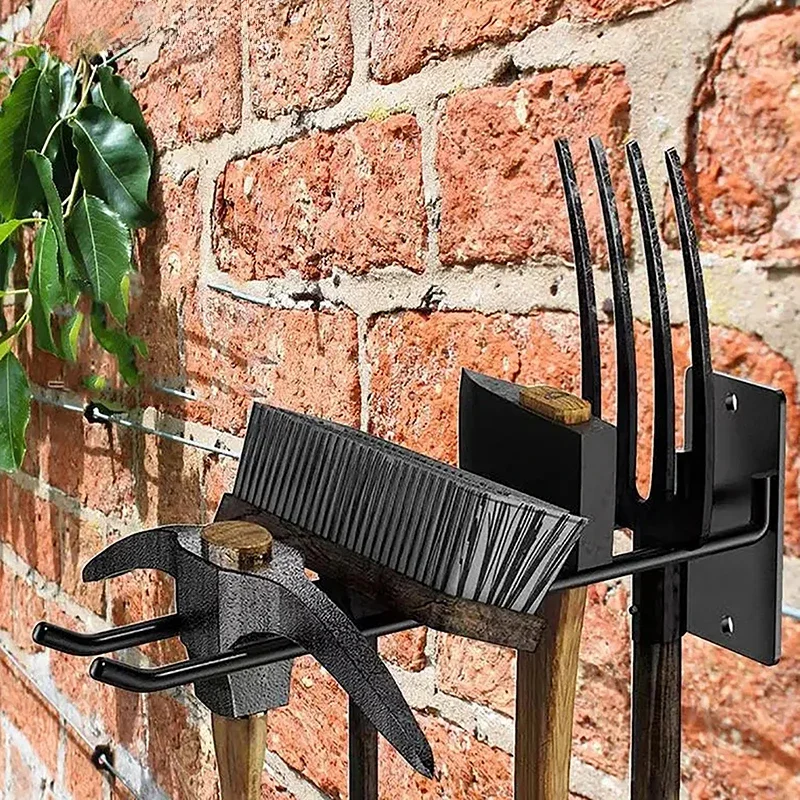 Home Garden Garage Tools Display Wall-mounted Rack Shovel Rake Broom Hose Spade Storage Stand Black Carbon Steel Rack Antislip