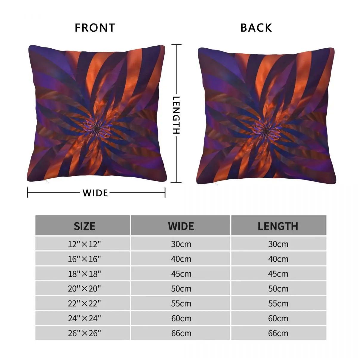 Abstract Fractal Orange Purple Square Pillowcase Polyester Linen Velvet Pattern Zip Decor Throw Pillow Case Sofa Cushion Cover