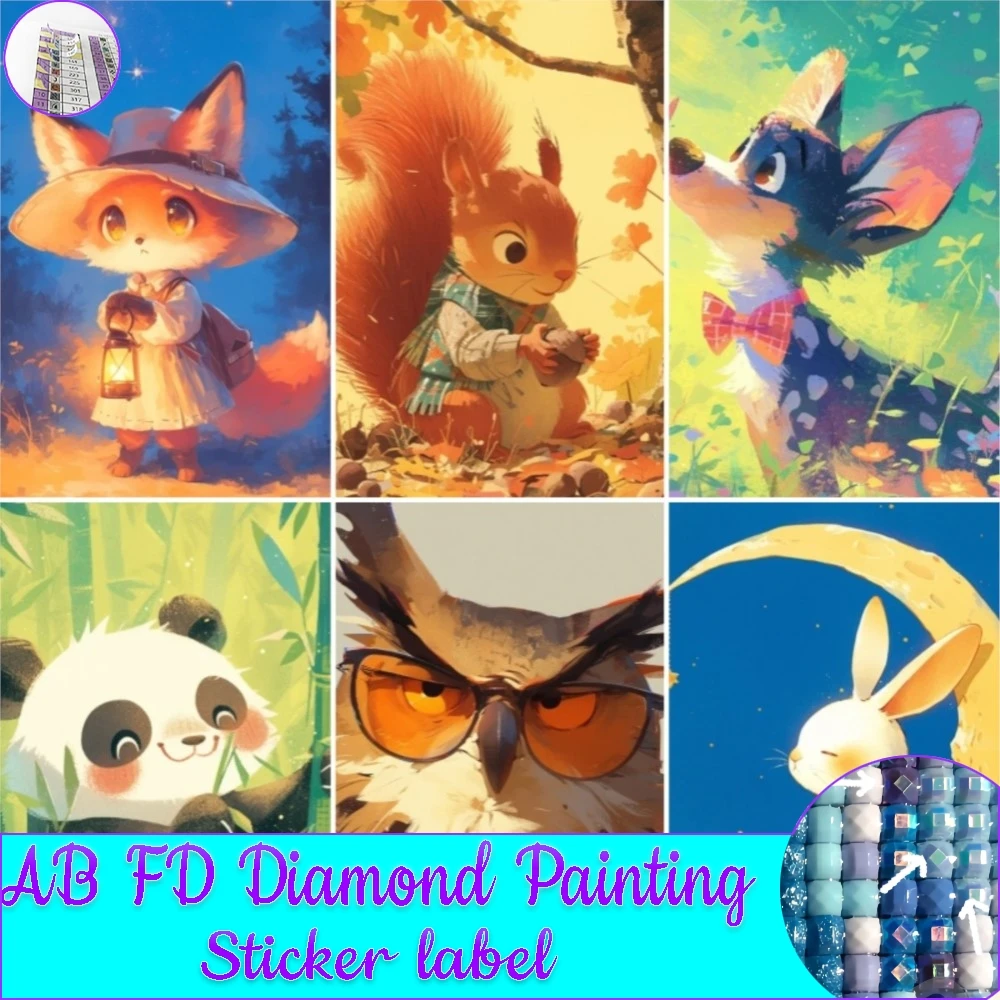 

AB FD Diamond Painting Sticker Label Warm Animal Town Mosaic Adult Dot Diamond Cross Stitch Set Living Room Bedroom Decorative