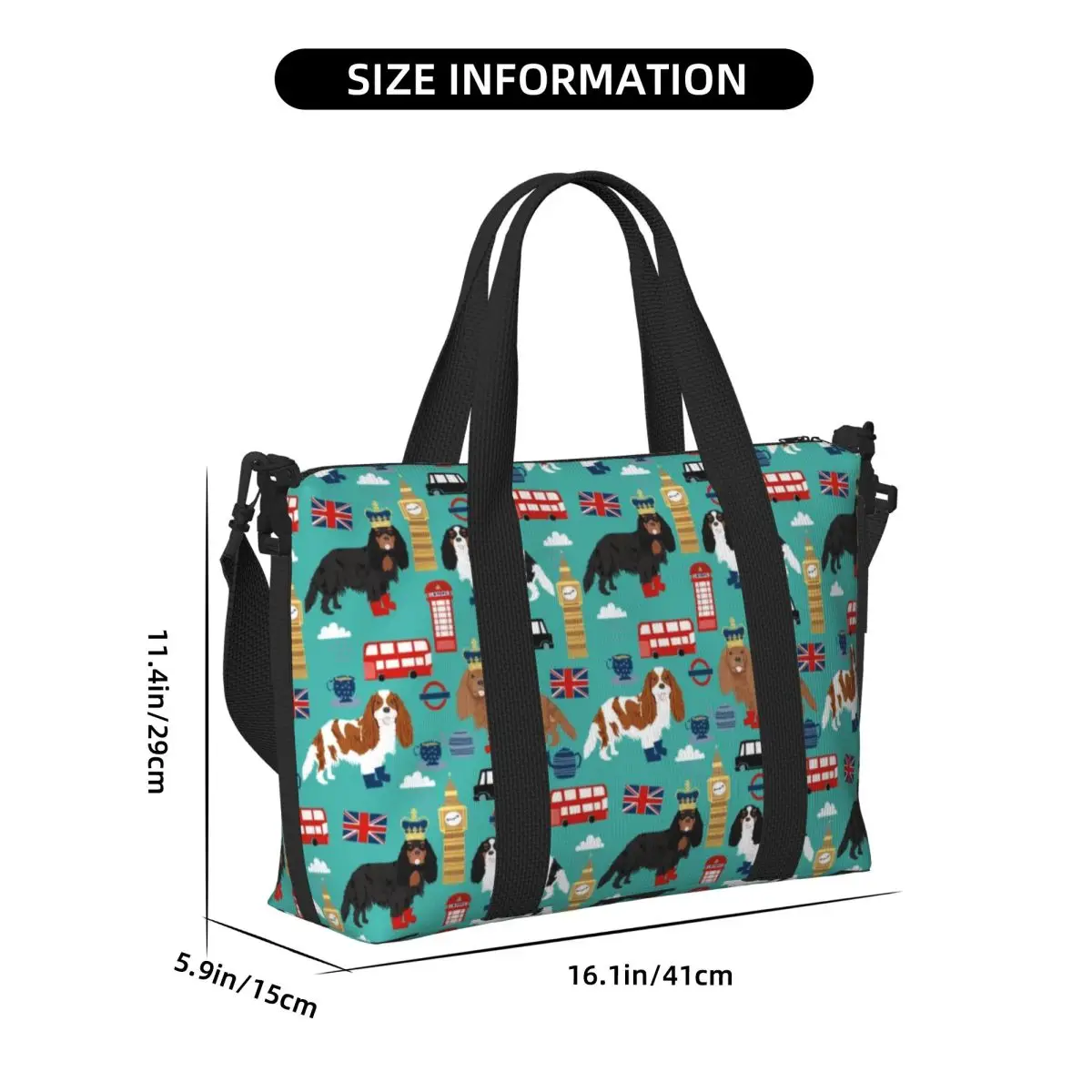 Bolso de mano de playa personalizado Cavalier King Charles Spaniel en Londres para mujer, bolsas de viaje para gimnasio y playa con compartimento grande para perros y mascotas