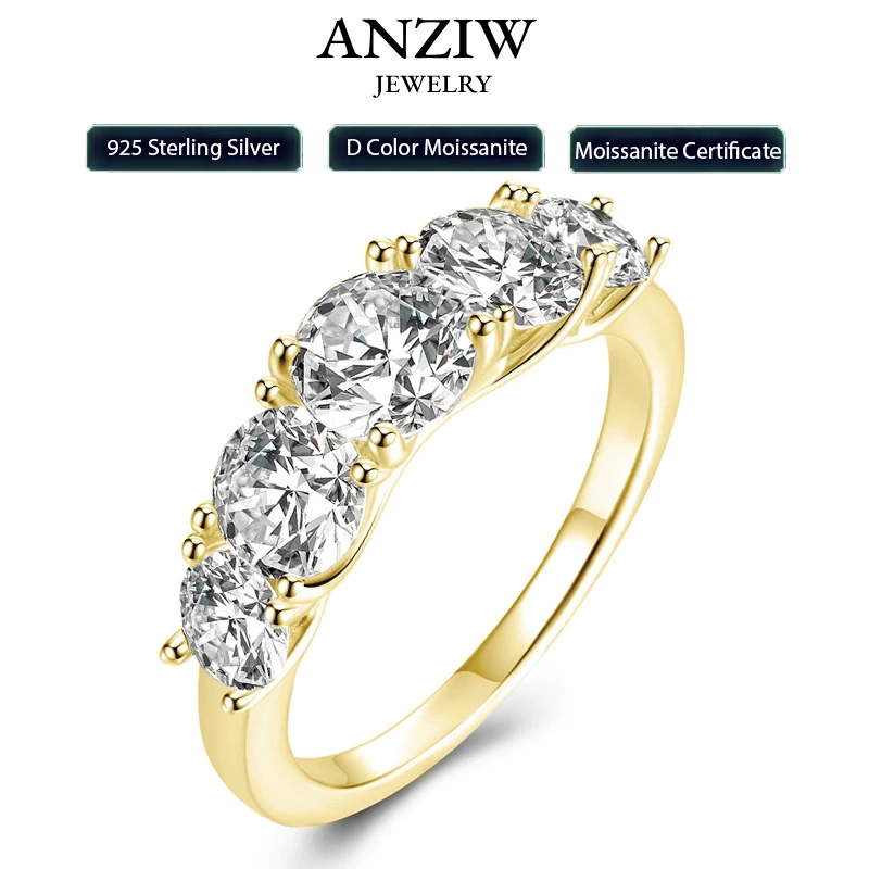 

Кольца Anziw 5, кольца с камнем, 3,6 карата, цвет D, муассанит, обручальные кольца, серебро 925 пробы для женщин, ювелирные изделия со сверкающими бриллиантами