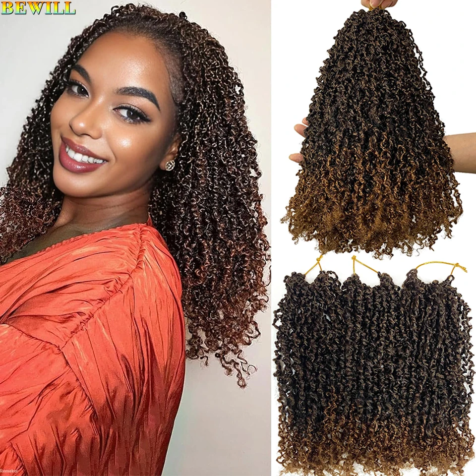 

BEWILL Yanky Twist Вязаные крючком косы 8 дюймов 12 дюймов Предварительно закрученные синтетические пружинные завитки Волосы Сенегальские завитки Вязаные крючком волосы с вьющимися концами