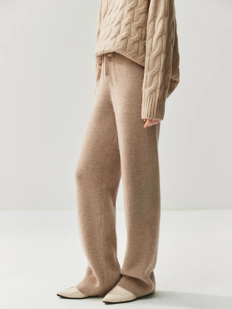 

Women's pants 100% Cashmere Wide Leg Pants Autumn Winter Fashion Basic Simple Style Cashmere Knitted Loose Casual Trousers