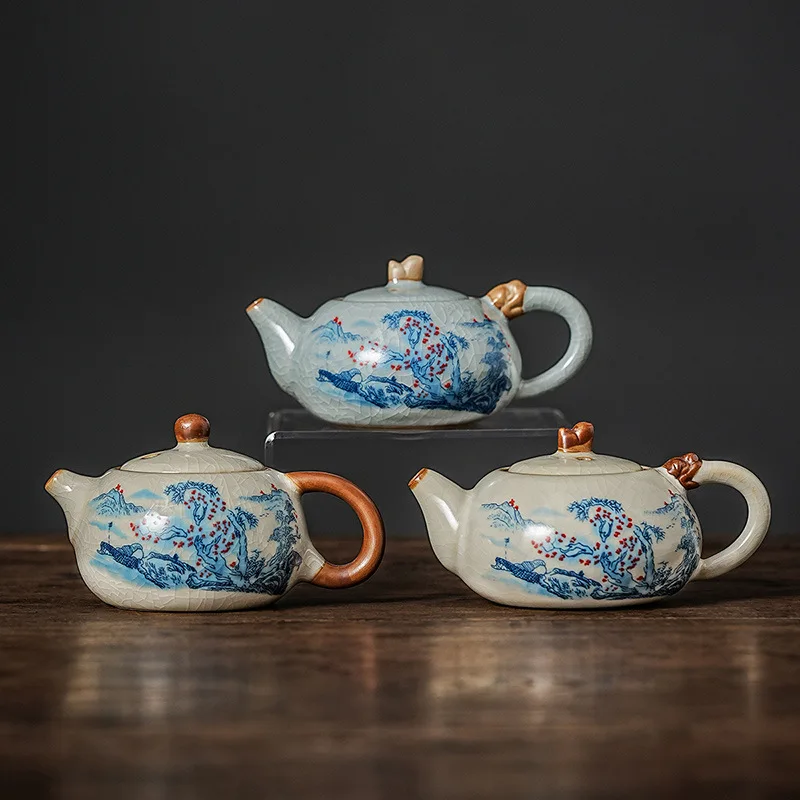 New Chinese Style Ru Kiln Linglang Teapot Ceramic Single Filter Pot Product Business Gift Lucky Teapots