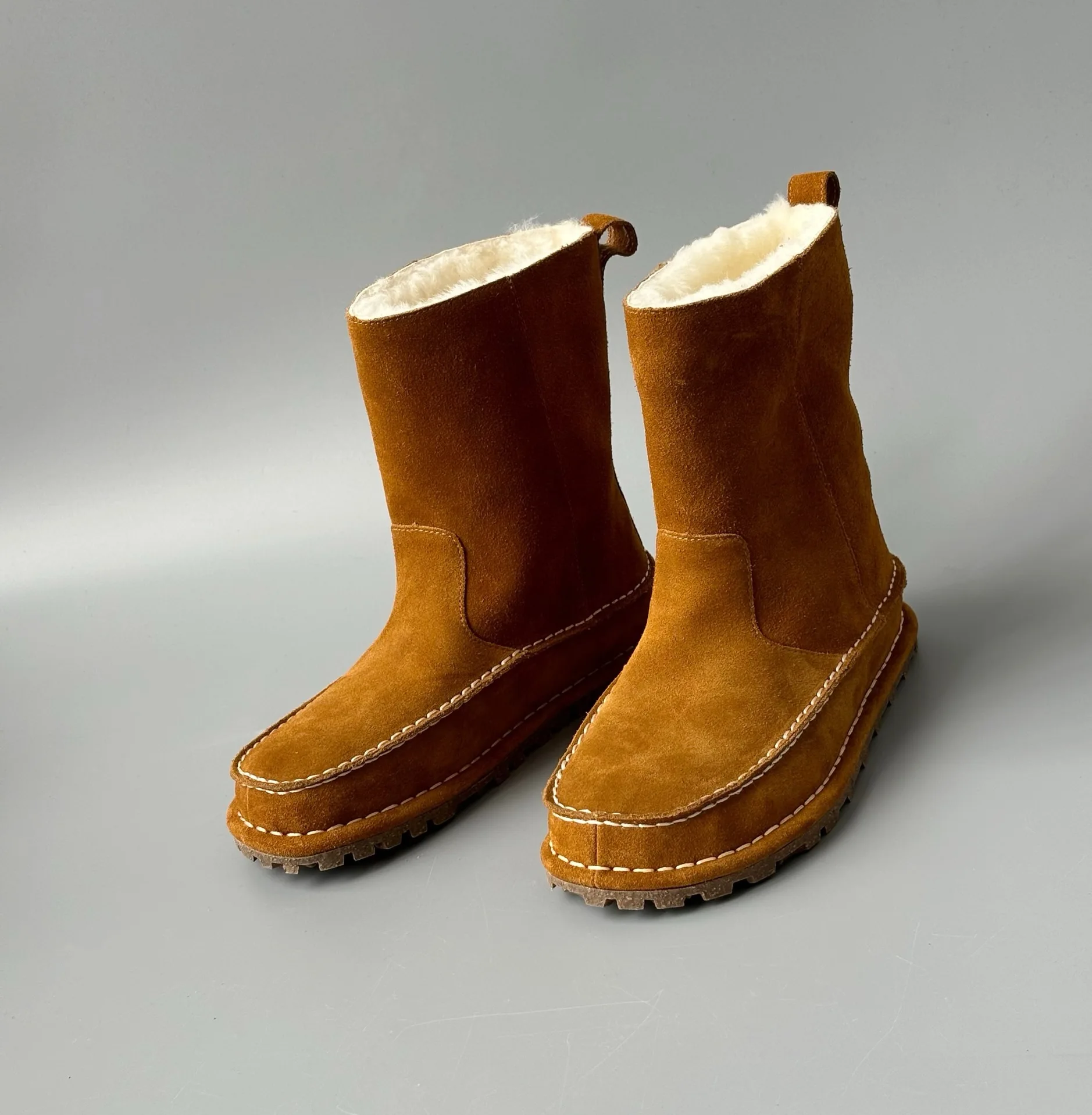 Maxdutti sapatos de lã de camurça de vaca de alta qualidade nórdico botas de neve de inverno feminino retro costurado decorativo sapatos quentes senhoras