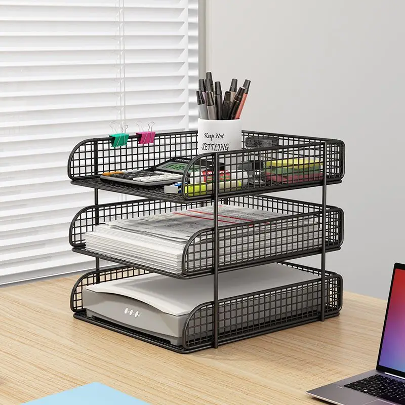 2 Layer Simple Bookshelf Office Desktop Storage Rack Table Multi-layer Desk Organize Metal Net Shelf Storage Box School Supplies