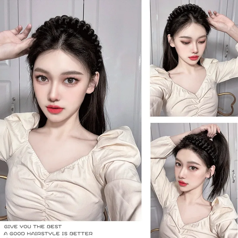 Frauen synthetische Perücke Twist geflochtene Haar bänder Mode Zöpfe Haarschmuck Frauen böhmische Natur Stirnband Stretch für Party – Detail 13