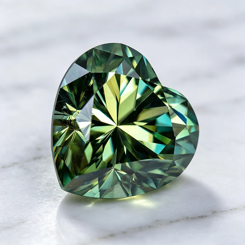 Moissanit-Stein Herzschliff Natürlicher Gelbgrüner Edelstein für Charms Schmuckherstellung Materialien Besteht Diamanttester mit Zertifikat – Detail 3