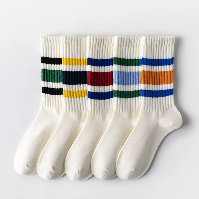 Tide-Bas à grain de ligne épaisse pour hommes et femmes, chaussettes mi-tube rétro, coton, sport, couples, marque, système de jour