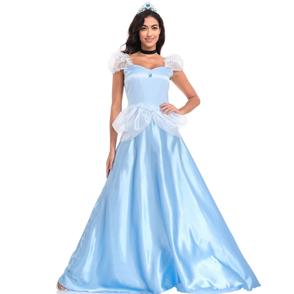 

Princ Long Dr Blue Ball Gown loween Costume Cinderella Transformation Fairy T Masquerade Performance Outfit
