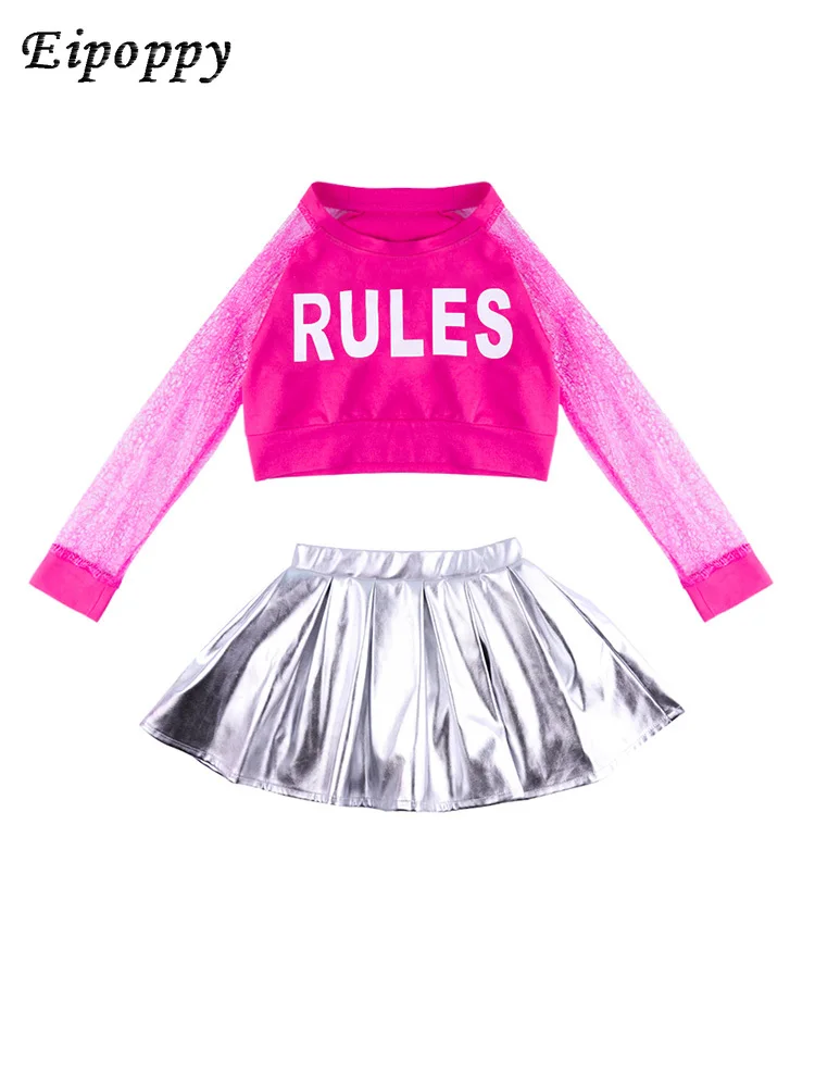 بدلة هيب هوب للأطفال ، بلوزة للبنات ، تنورة قصيرة ، زي رقص ، فريق رقص الجاز