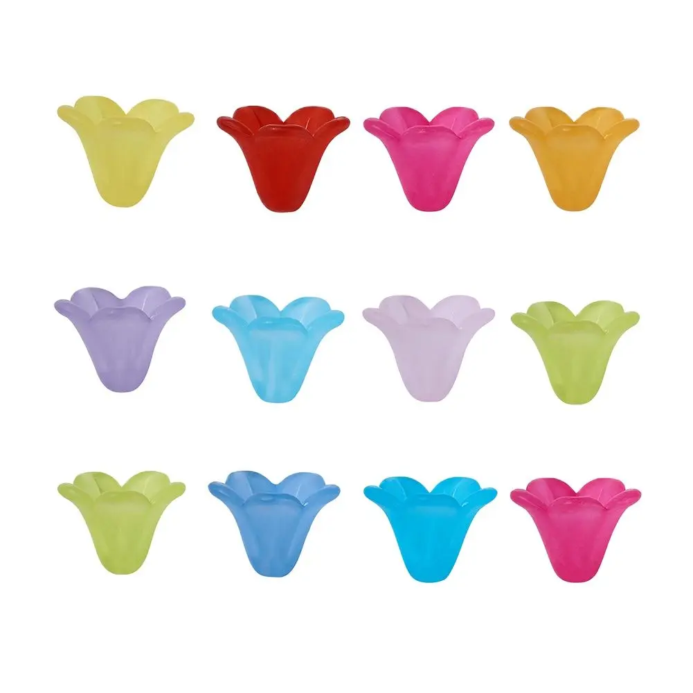 Pandahall 100Pcs חלבית קטן פרח אקריליק חרוזים Caps עבור תכשיטי ביצוע ממצאי DIY קסמי שרשרת צמידי Spacer חרוזים