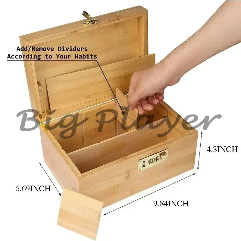 New Bamboo Storage Box with Lock Movable Rolling Tray Tea Cigarettes Operationed Trays Cut Tobacco Reel Handmade Large Stash Kit