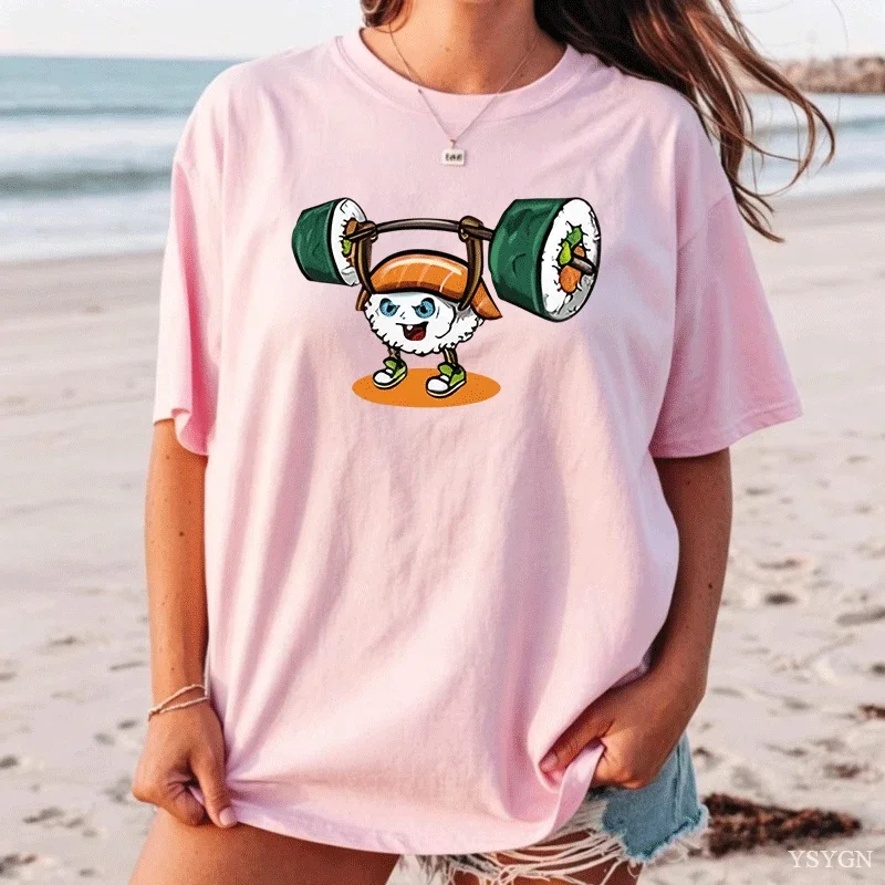 Sushi Weight Lifting Tshirt Men Women Japanese Food Gym T-shirt Casual Cotton Short Sleeve O-neck T Shirt Comfortable Clothes