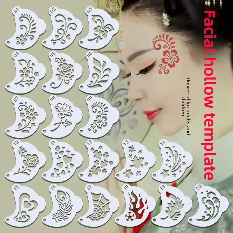 20 шт. многоразовые трафареты для рисования лица — прочный пластик для домашних животных, моющийся и многоразовый с различными цветочными рисунками, паутины и сердца