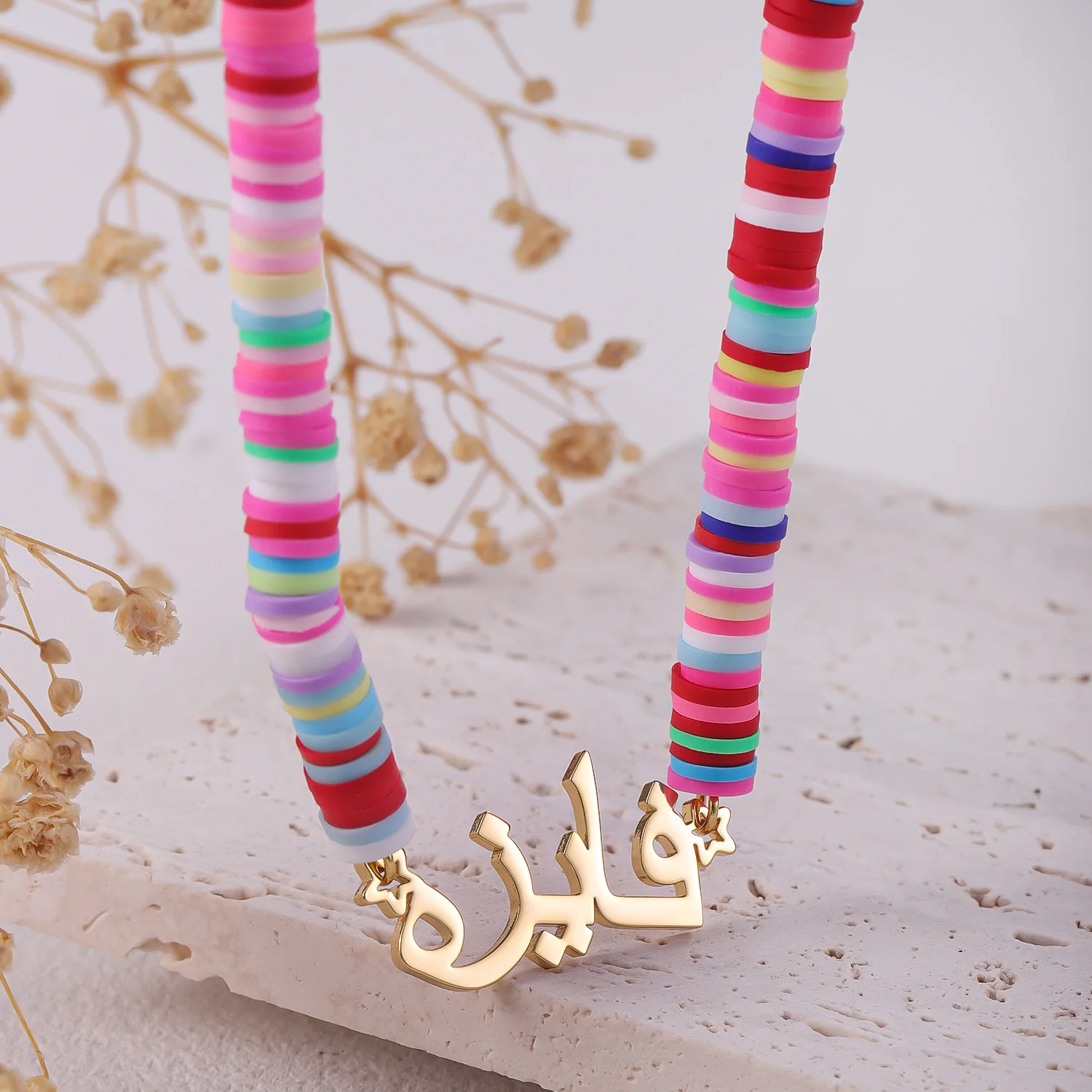 Dascusto Necklace for Women Girl Personalized Arabic Pendant Jewelry Rainbow Soft Necklace Choker Custom Stainless Steel Name