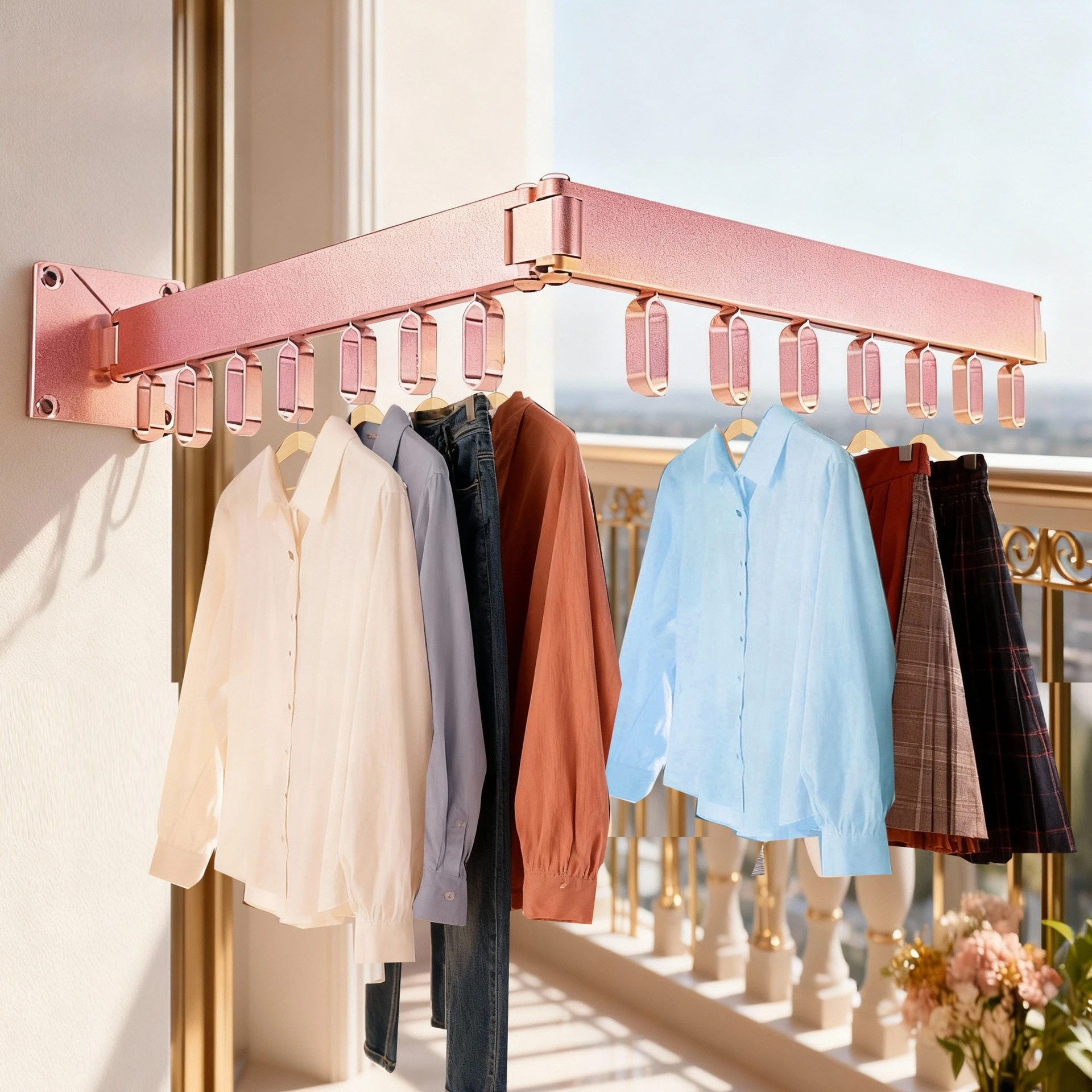 

Foldable Clothes Rack Metal Drying Rack Space Saving Home Organizer Aluminum Alloy