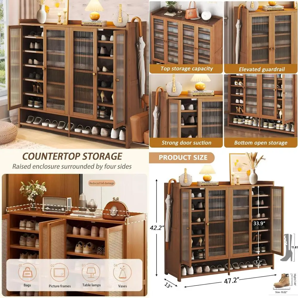 Scarpiera in bambù a 8 livelli con ante - Organizer indipendente per scarpe da ingresso