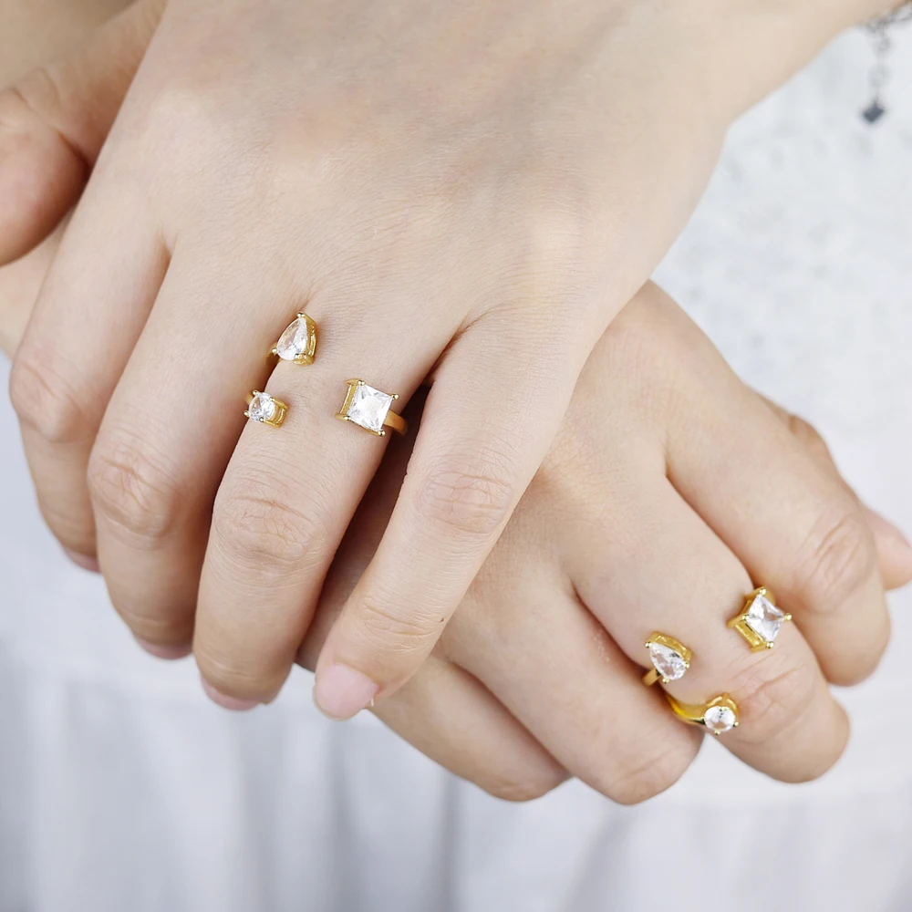 خاتم نسائي بسيط من الزركون قابل للتعديل بلون ذهبي على الموضة لعام 2025 هدية مع هندسة عالية الجودة. #6