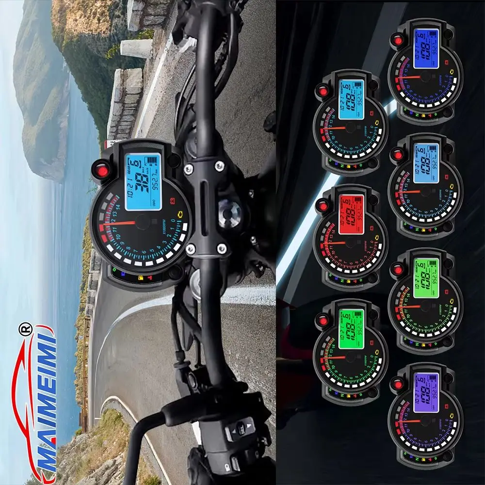 

Новый мотоциклетный спидометр, 7 цветов, мото приборная панель, ЖК-цифровой одометр, тахометр, счетчик топлива MAX 299 км/ч, измеритель скорости