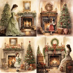 12Pcs/Pack Vintage Christmas House Sticker DIY Craft Scrapbooking Album Junk Journal Decorative Stickers