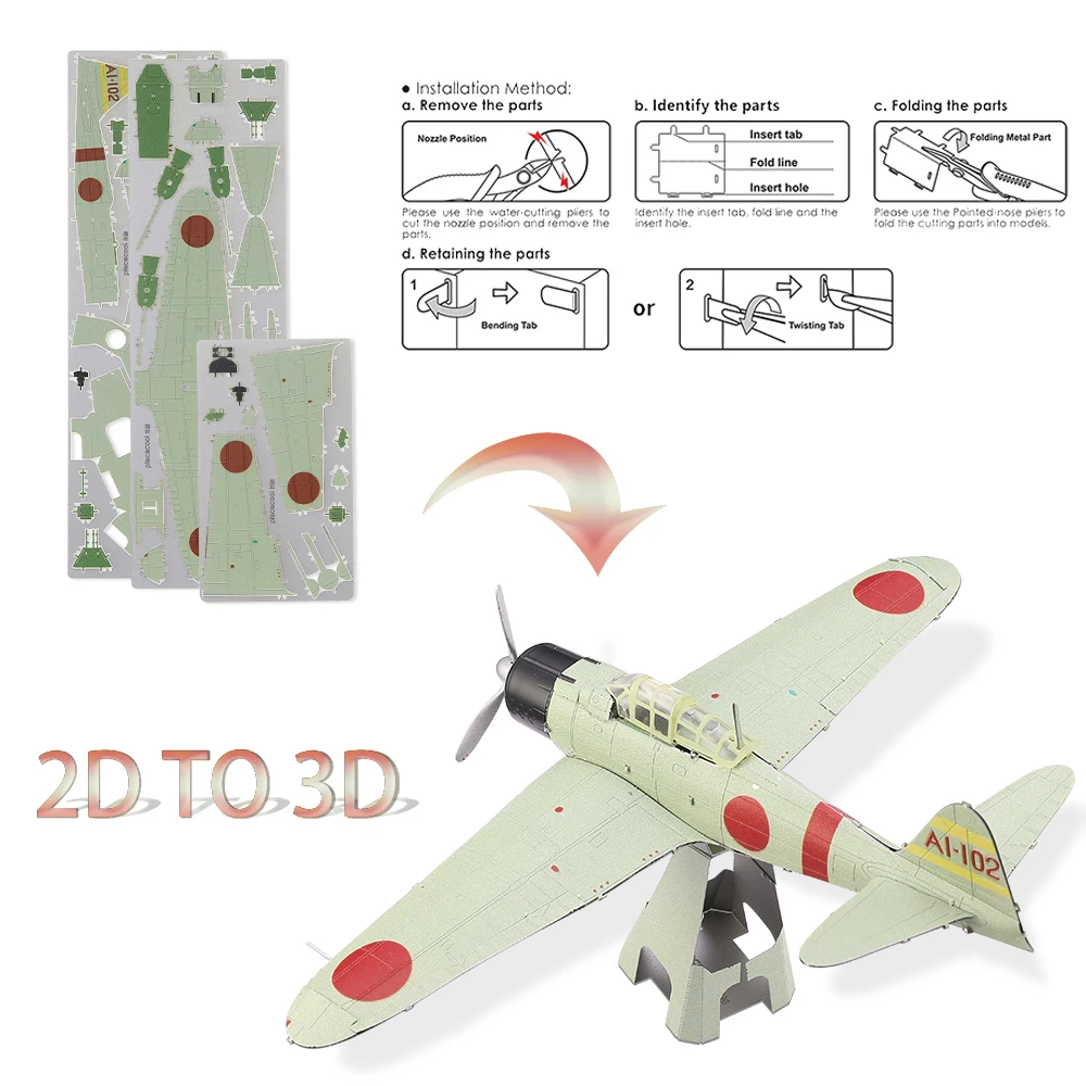 Piececool 3D Metal Puzzle MITSUBISHI A6M ZERO Plane DIY Kit Assembly Model Sets for Teens Brain Teaser Jigsaw Toys Gifts