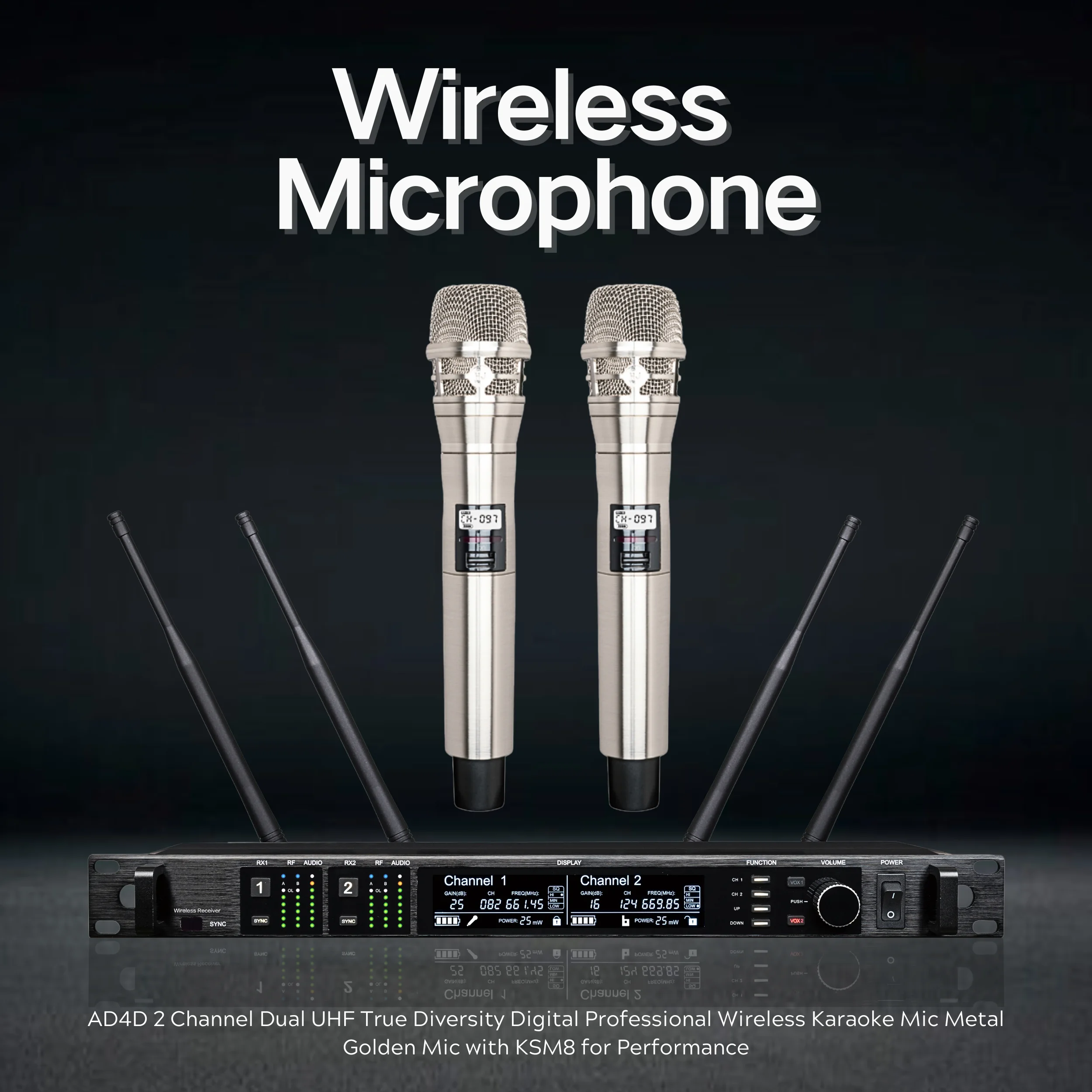 EIF AD4D Handheld Lavalier Headset True Diversity  manufacturers Professional Dual Channel wireless microphone Receiver Stage