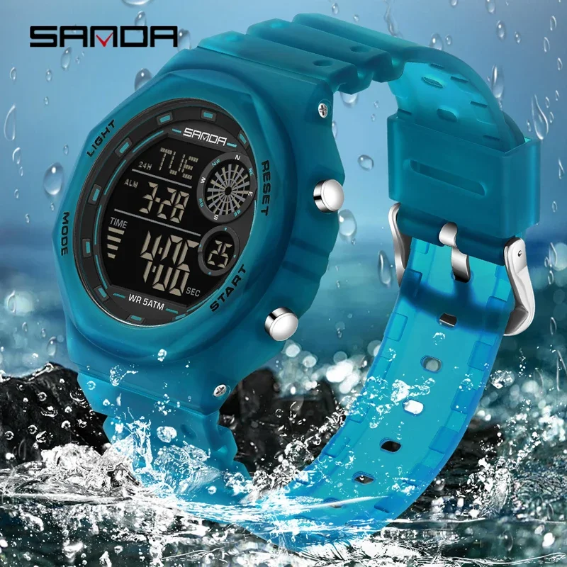 Fashion SANDA New 6259 Youth Electronic Watch Sports Multifunctional Waterproof LED Luminous Digital Single Display Men's Watch