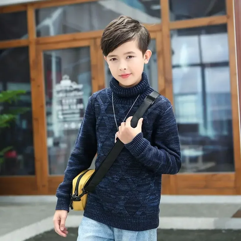 Children's Korean Sweater Winter Boys High Neck Thickened Knitted Sweater Children Children's Padded Warm Pullover Sweater