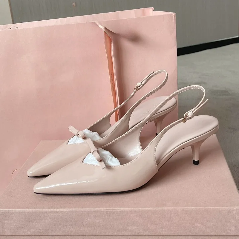 High-end Bow Wrapped Sandals for Women 2026 New Soft Leather French Pointed Toe Back High Heels