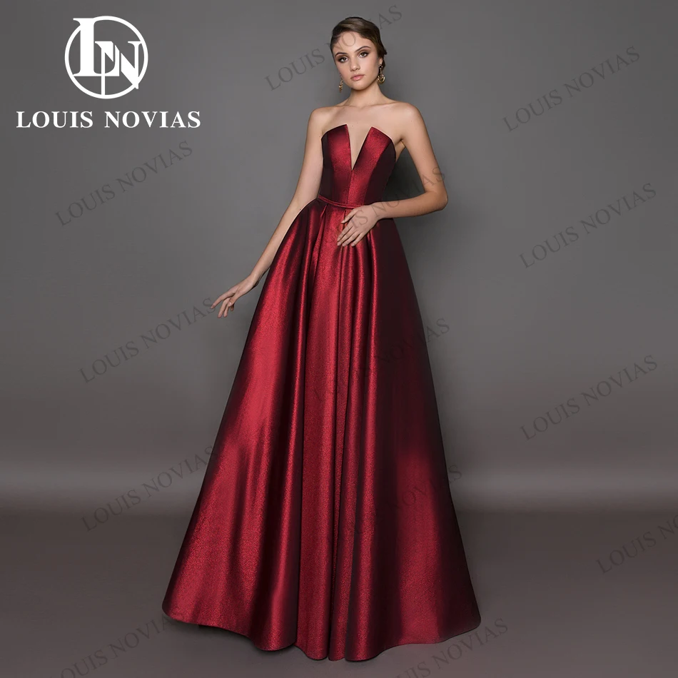 LOUIS NOVIAS Evening Dresses 2022 Women Elegant Delicate Strapless V-Neck Backless Party Dresses Sweep Train Vestidos De Noche