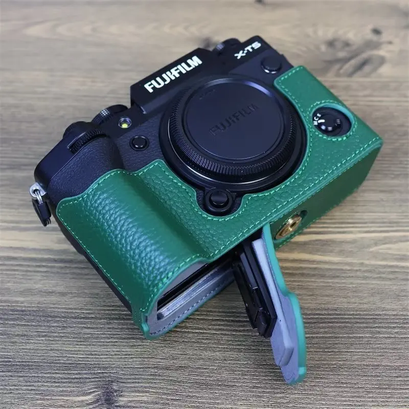 Casing kulit asli asli tas Video kamera pelindung dasar setengah badan untuk Fujifilm Fuji X-T5 XT5 penutup bawah bukaan pelindung