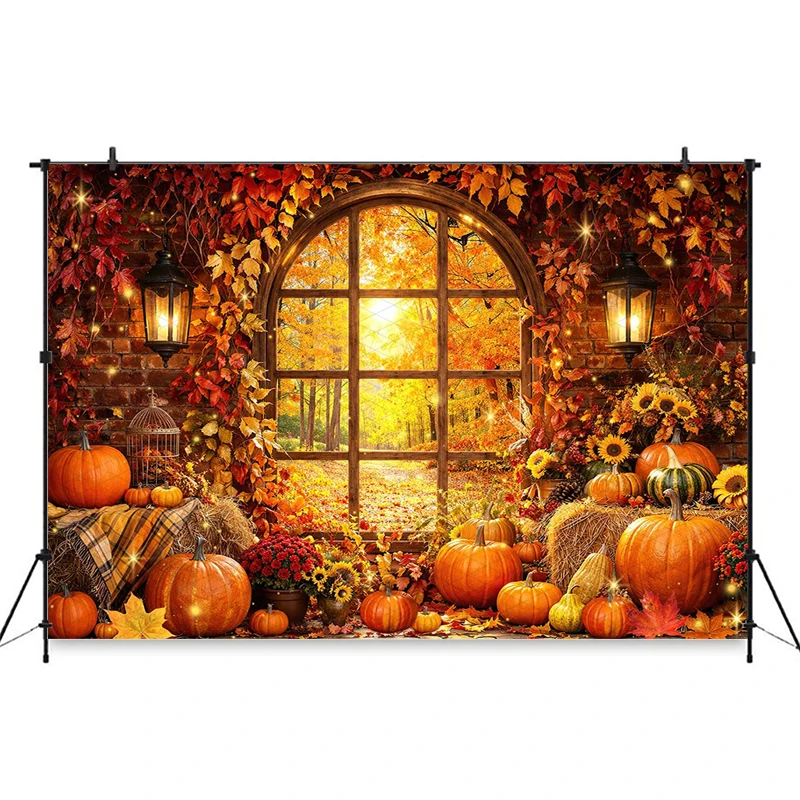 

Mocsicka Autumn Backgrounds For Photographs Farm Pumpkin Party Backdrops Fall Yellow Leaf Window Decorations Photo Studio Poster