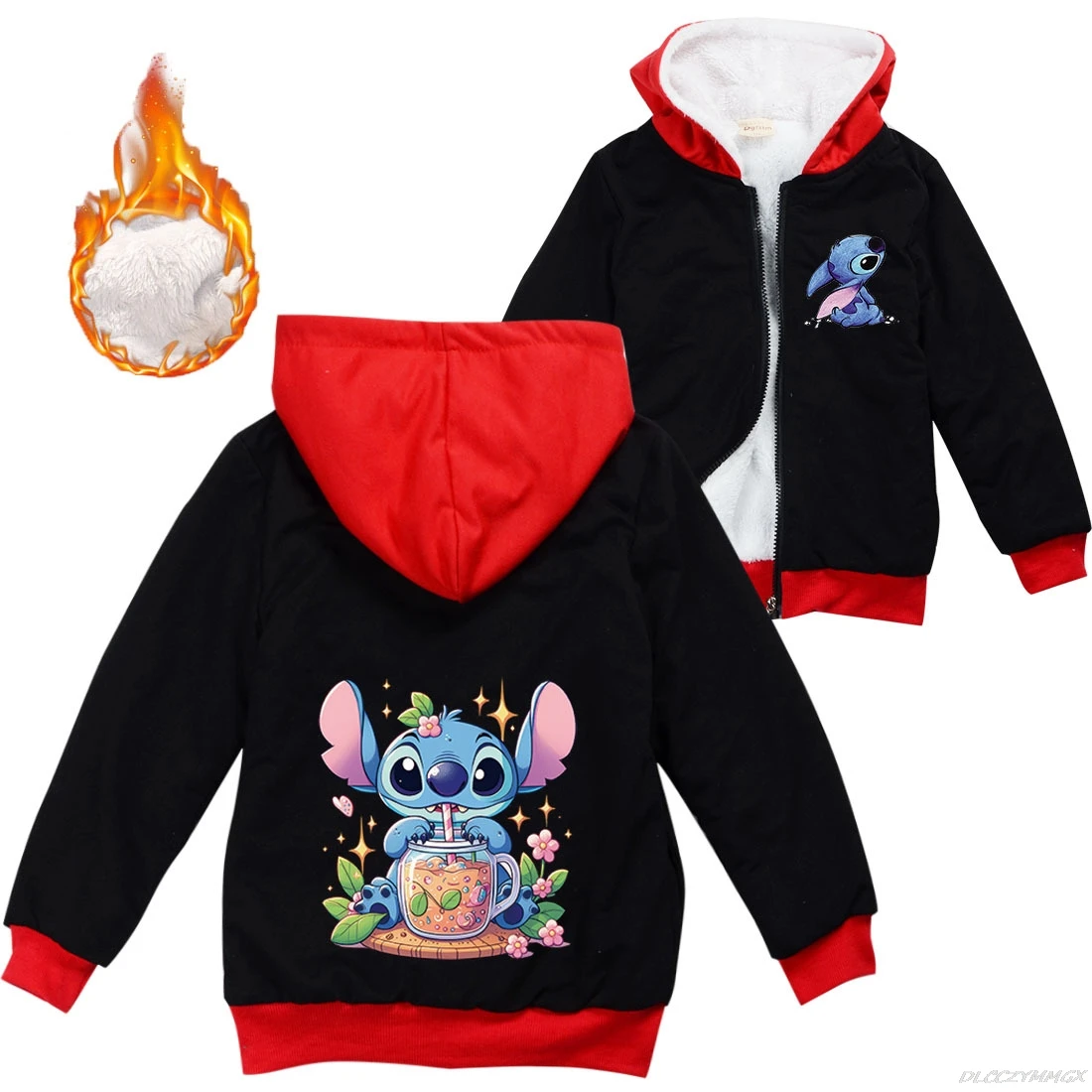 Hot Lilo And Stitch Children\'s Zipper Thick Coat For Teens Boys And Girls Autumn Winter Cotton Jacket