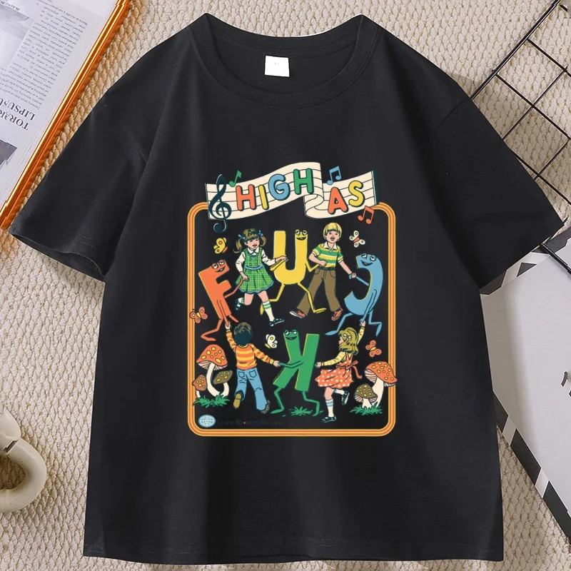 Happy Playing Children Pattern Retro T-Shirt Men Women Summer Short Sleeve Crewneck  Tees Oversize Cotton Streetwear Clothes