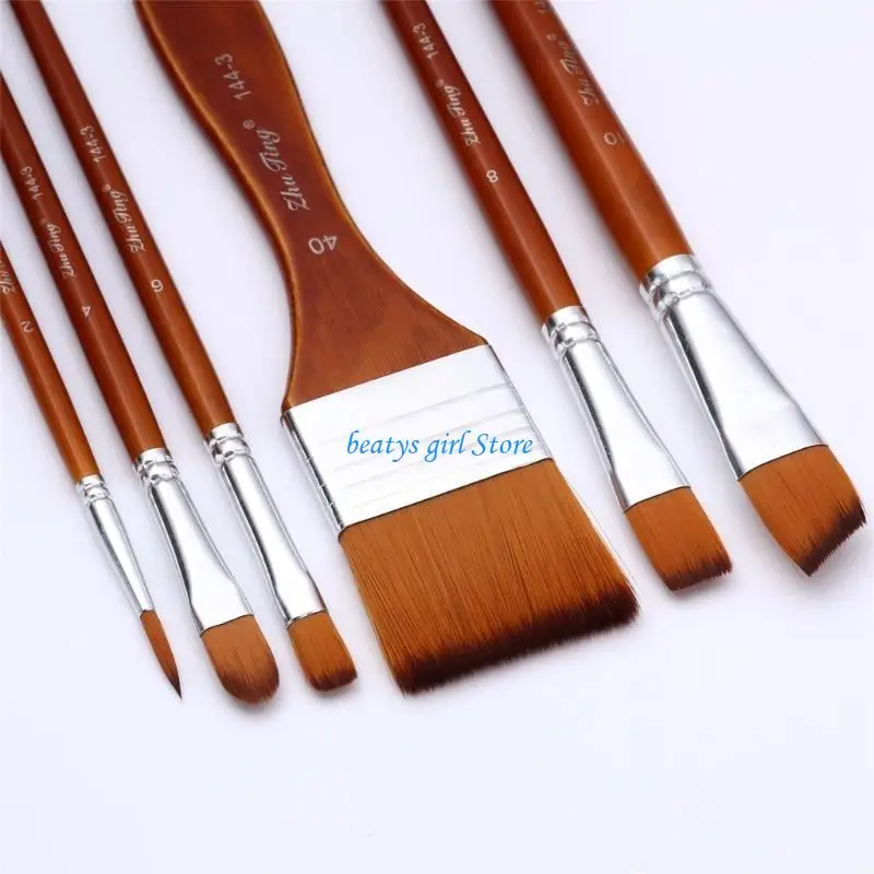 

C7AB 6Pcs Artist Paint Brush Watercolor Paint Brush for Oil Acrylics Watercolor Gouache Painting Nylon Bristle Paint Brush