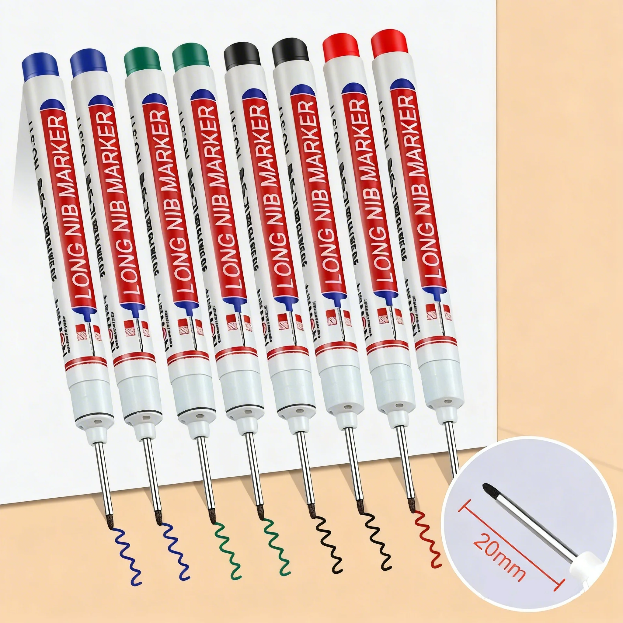 20mm Langer Spitzenstift für Tieflochmarkierungen, Wasserfester Schnelltrocknender Permanentmarker für Holzarbeiten, Schreinerarbeiten, Renovierung und Metallwerkzeuge