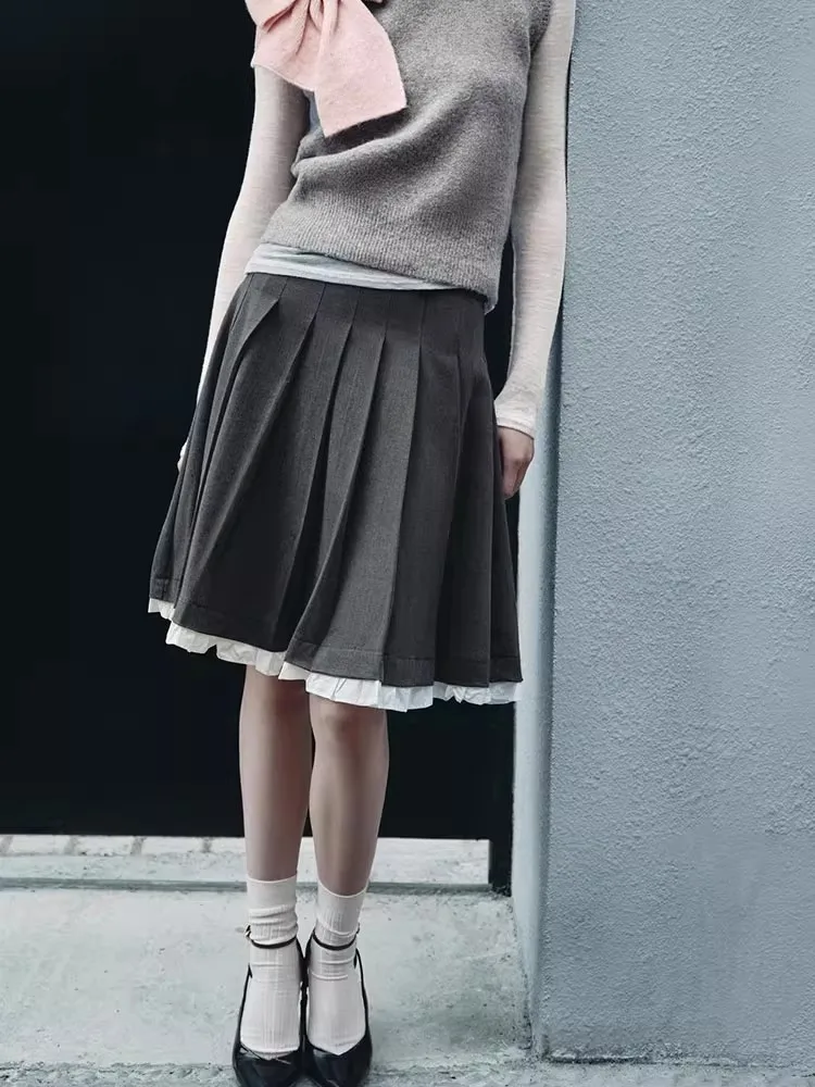 

Модная юбка-миди, женская юбка с высокой талией и широкими складками, многослойная декоративная юбка f, осеннее новое поступление, юбка ханьфу