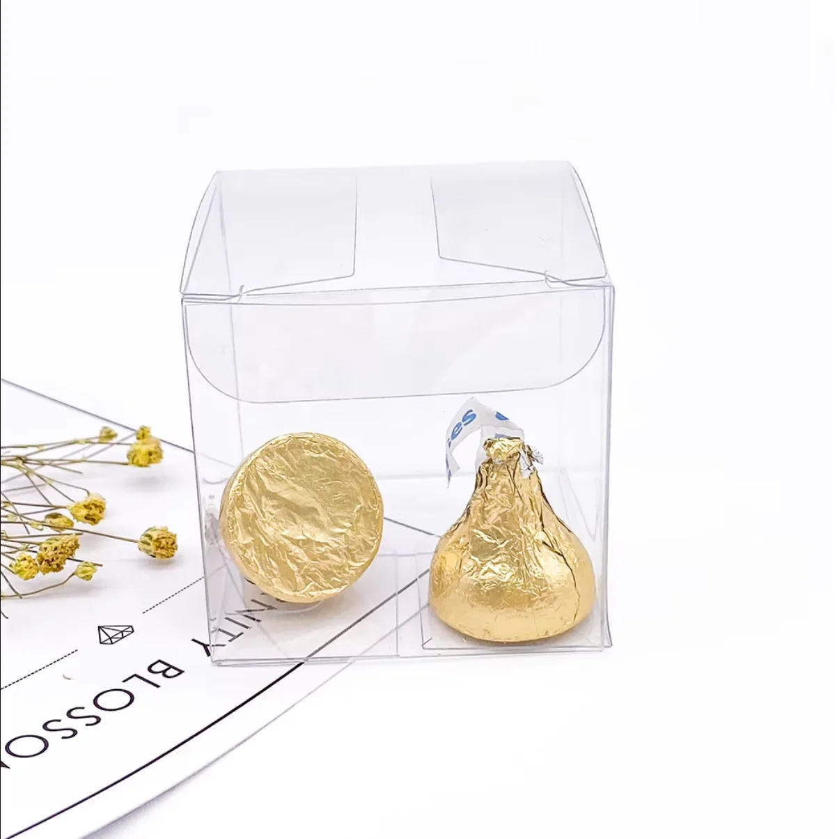 50Pieces/lot Clear Square Wedding Favor Gift Box PVC Transparent Party Candy Bags Chocolate Boxes 5x5x5cm caja de dulces