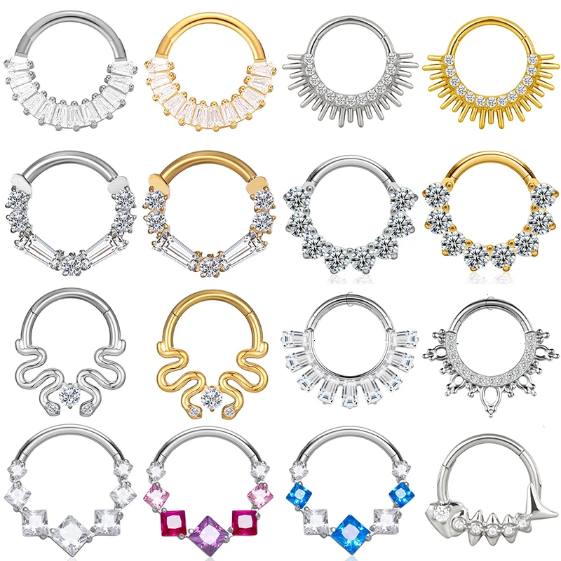 

1PC G23 Titanium Goth Piercing Nose Rings Clicker Hinged Septum Helix Conch Cartilage Daith Earrings Body Piercing Jewelry 16G