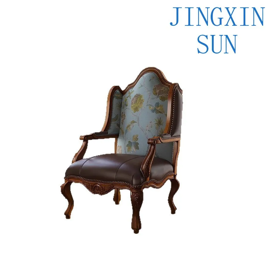 tiger  rural retro solid wood chair first layer cowhide single sofa  living room high-end backrest leisure