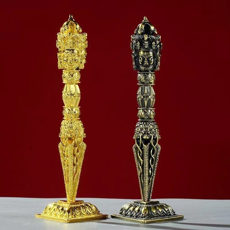 Dreiseitiger Puja Vajra-Stößel, der Dämonen unterdrückt, buddhistischer Altar, Heimdekoration, tibetisches Kupfer, esoterisches buddhistisches Ritual